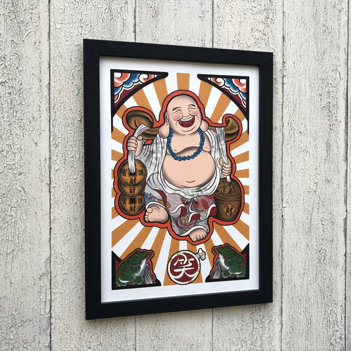 尾九 画 七福神 布袋尊 A4サイズ フレーム付き イラスト 尾九 画 七福神 布袋尊 A4サイズ フレーム付き イラスト