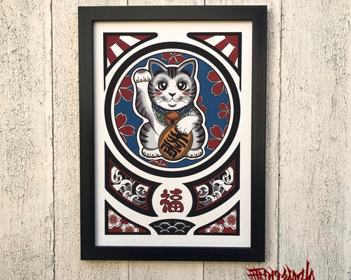 【額付き】　猫　いつもありがとう　サバトラ　名入れ可　イラスト 0a65079875b93d4dd6f049442297ad