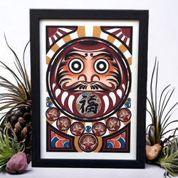 弁財天 七福神 吉祥画 和風イラスト A4サイズ 簡易フレーム付き｜尾九