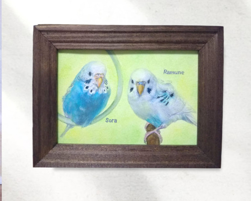 インコと男性 油彩画 人物画 絵画 青い鳥 絵画
