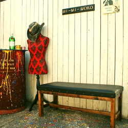 スタッズインダストリアルベンチ[MI-MI-MOKO]鋲 クッション付き ダイニングベンチ 男前ベンチ 長椅子 5枚目の画像