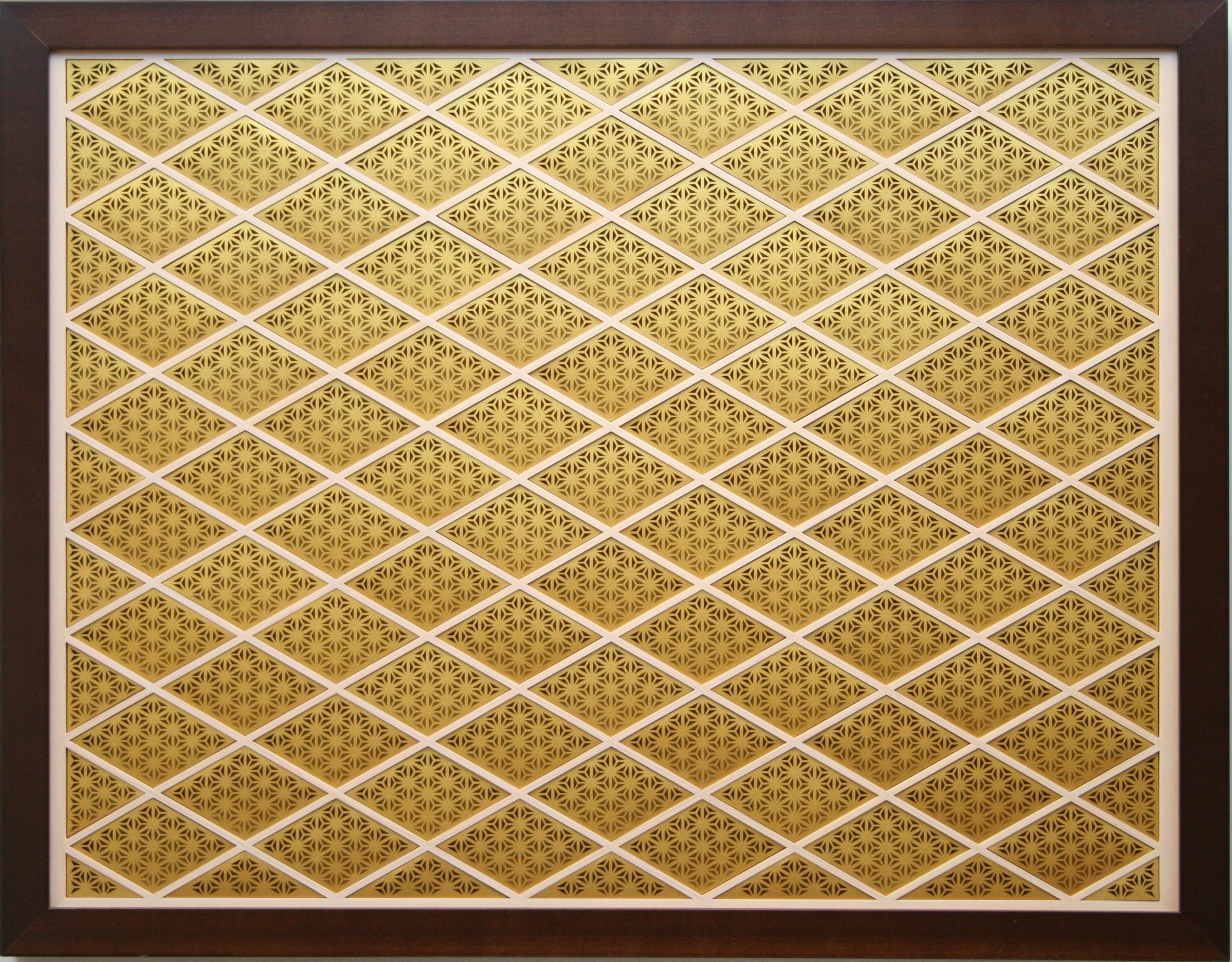 組子アートパネル 【 菱内小紋 麻の葉＜金＞】 和風インテリアパネル