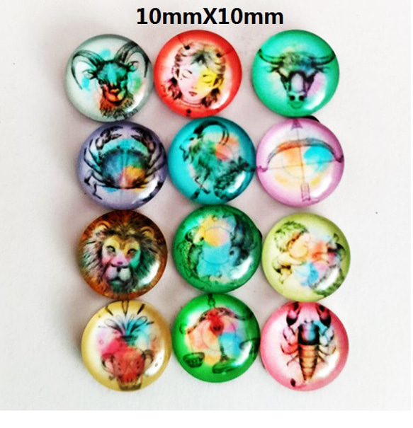 12個 1セット 十二星座 ガラスカボション 10mm アクセサリーパーツ 