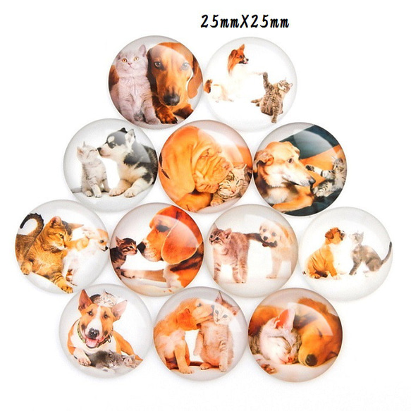 1個 猫 犬 ガラスカボション 25mm アクセサリーパーツ ペンダント キーホルダー ピアスパーツ 手芸材料 1枚目の画像