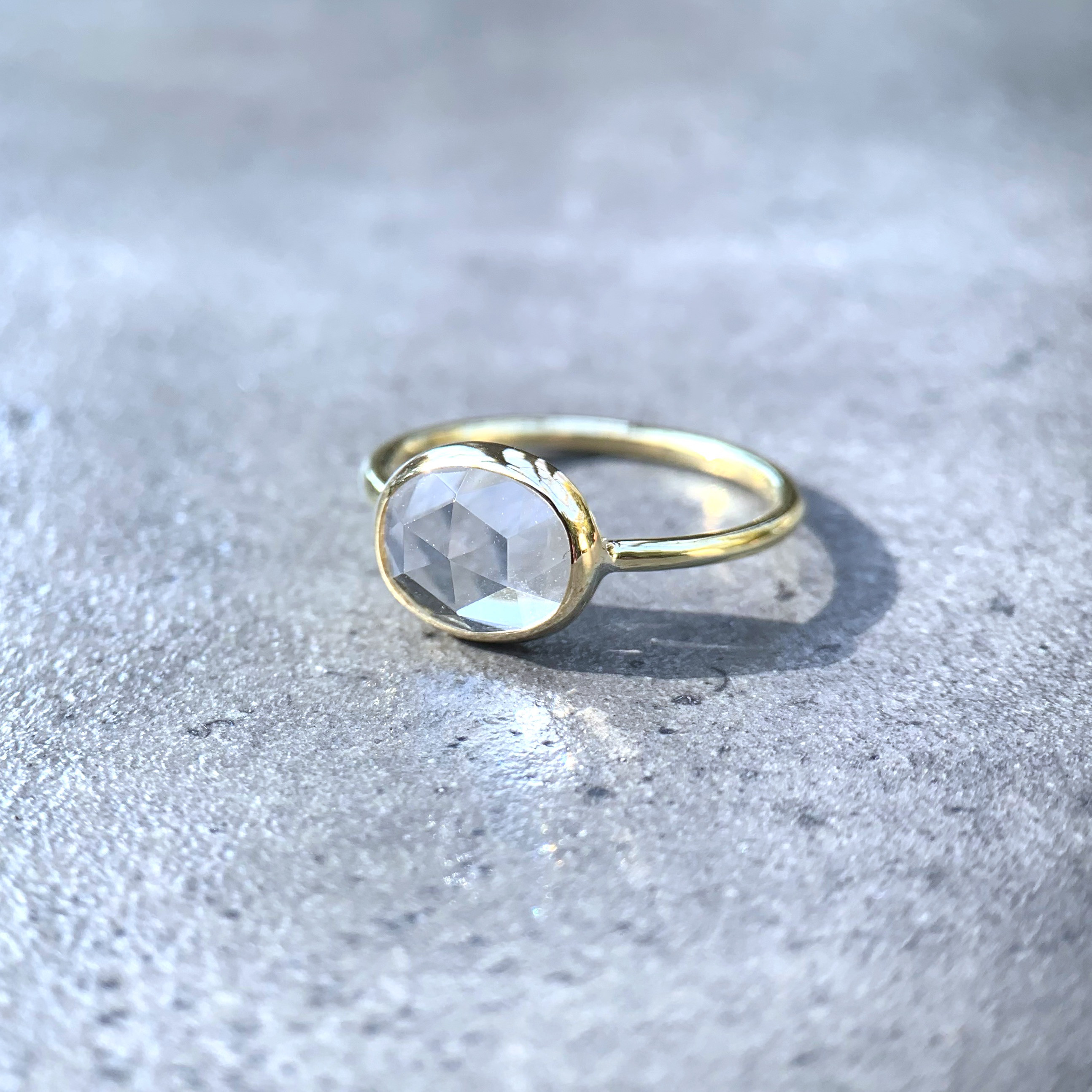 【受注製作】小粒　キラキラ ローズカット クリスタルクォーツ 真鍮リング（silver変更可）