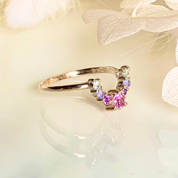 [再販] 10金・18金・プラチナ高品質ピンクサファイアと天然石の馬蹄ホースシューリング【セミオーダーメイド】 10枚目の画像