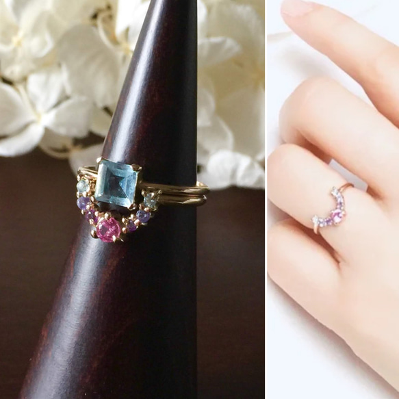 [再販] 10金・18金・プラチナ高品質ピンクサファイアと天然石の馬蹄ホースシューリング【セミオーダーメイド】 9枚目の画像