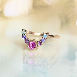 [再販] 10金・18金・プラチナ高品質ピンクサファイアと天然石の馬蹄ホースシューリング【セミオーダーメイド】 11枚目の画像