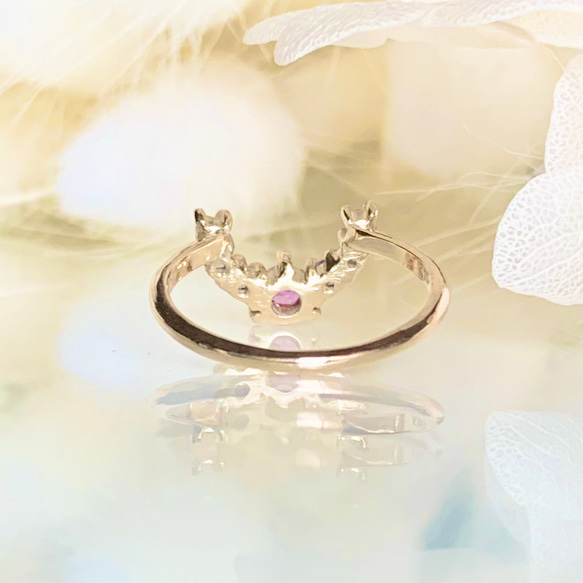 [再販] 10金・18金・プラチナ高品質ピンクサファイアと天然石の馬蹄ホースシューリング【セミオーダーメイド】 13枚目の画像
