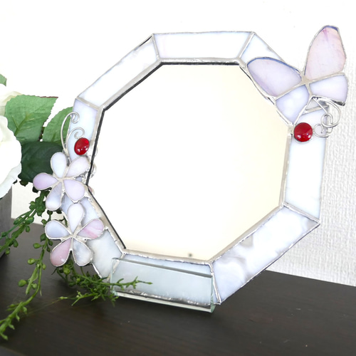 ✴︎:.。.ベージュ×ホワイトの八角形鏡♪ （size20/max22