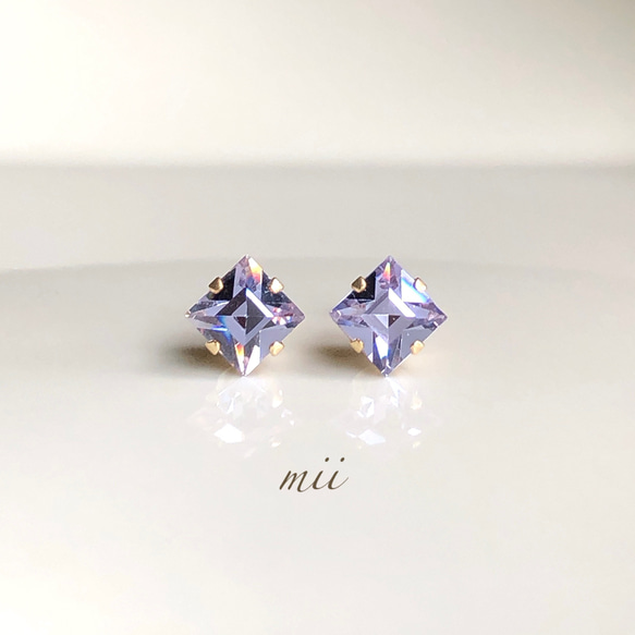 ≪14kgf≫vintage swarovski アレキサンドライト スクエアピアス 1枚目の画像