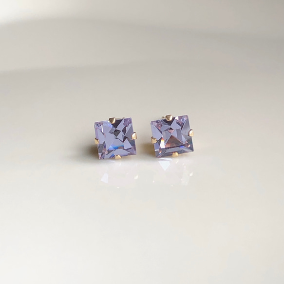 ≪14kgf≫vintage swarovski アレキサンドライト スクエアピアス 5枚目の画像