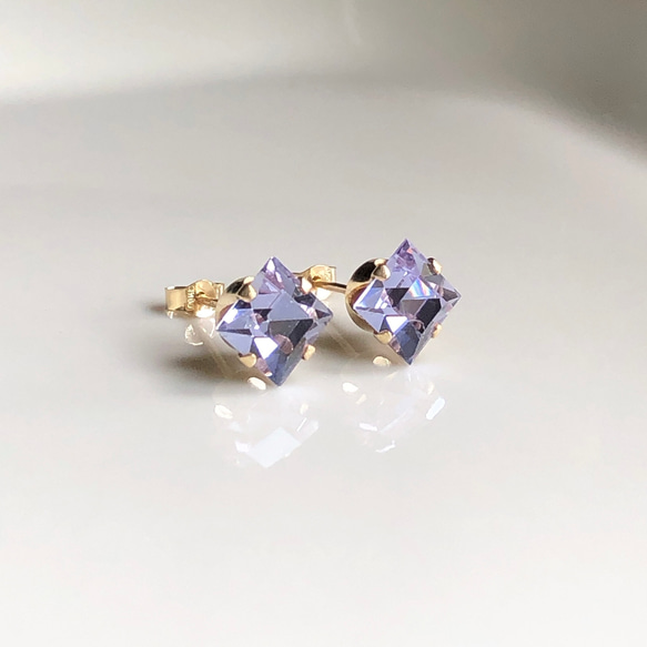 ≪14kgf≫vintage swarovski アレキサンドライト スクエアピアス 4枚目の画像