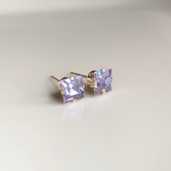 ≪14kgf≫vintage swarovski アレキサンドライト スクエアピアス 6枚目の画像