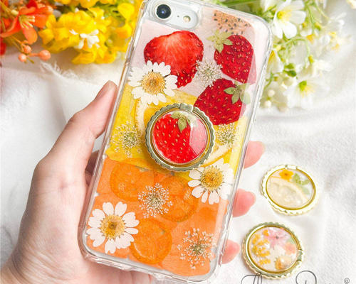 みかん様ご確認ページ★押し花ケース カラフルな押し フルーツ 満載 』押し花 スマホケース 全機種