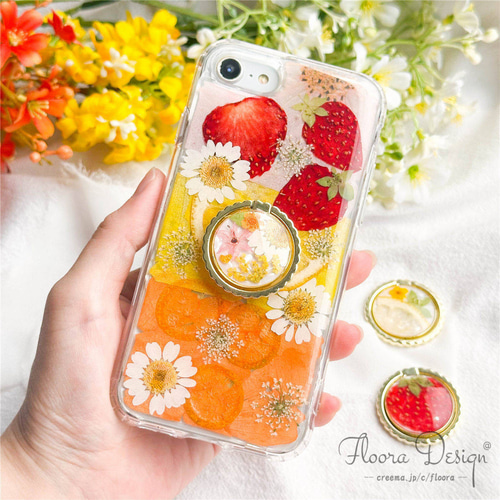 sale★iPhone７  iPhone８★押し花ケース  フルーツ カラフルな押し フルーツ 満載 』押し花 スマホケース 全機種