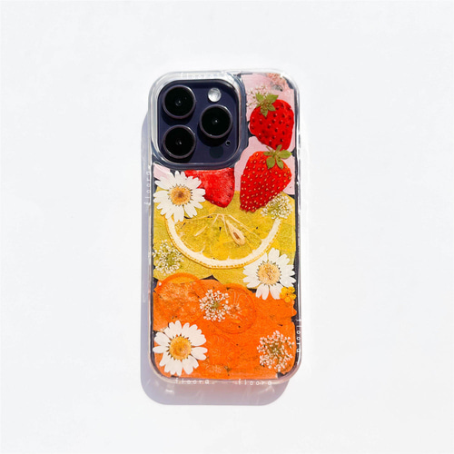 カラフルな押し フルーツ 満載 』押し花 スマホケース 全機種