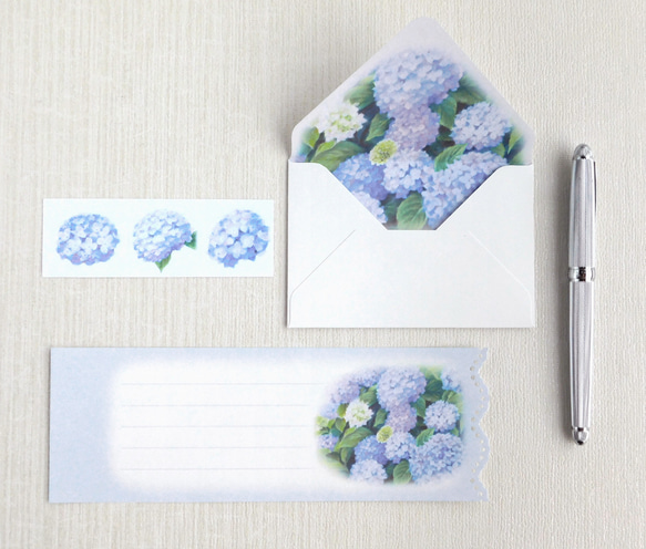 紫陽花のミニ封筒＆メッセージカード（内模様） 1枚目の画像