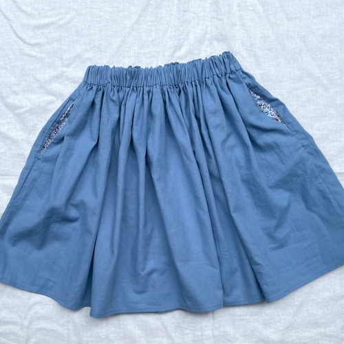 ウィルトシャー/リバティポケットのギャザースカート/オールドブルー  