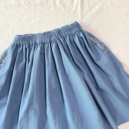 ウィルトシャー/リバティポケットのギャザースカート/オールドブルー  