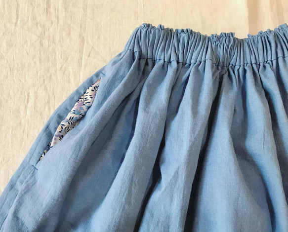 ウィルトシャー/リバティポケットのギャザースカート/オールドブルー/100〜160 8枚目の画像