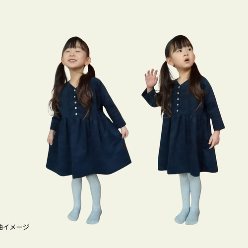 型紙リニューアル]Vネックボタンワンピース size90～140 ※サイズ選択