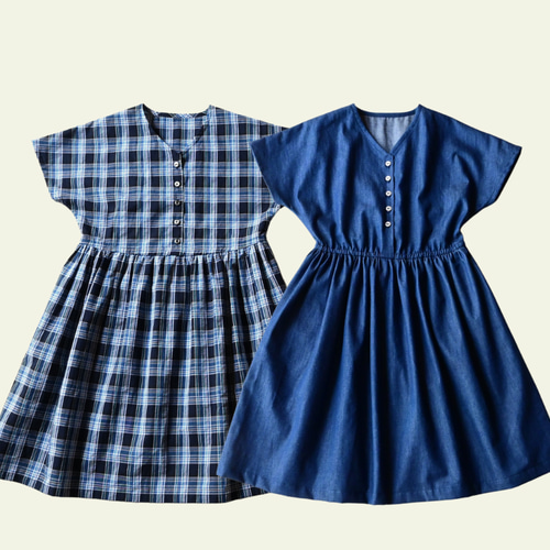 型紙リニューアル]Vネックボタンワンピース size90～140 ※サイズ