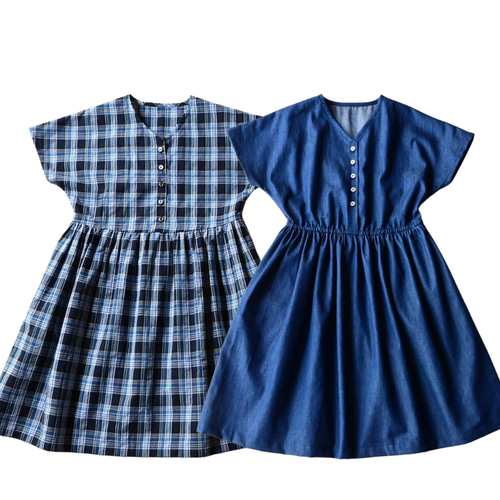 型紙リニューアル]Vネックボタンワンピース size90～140 ※サイズ選択