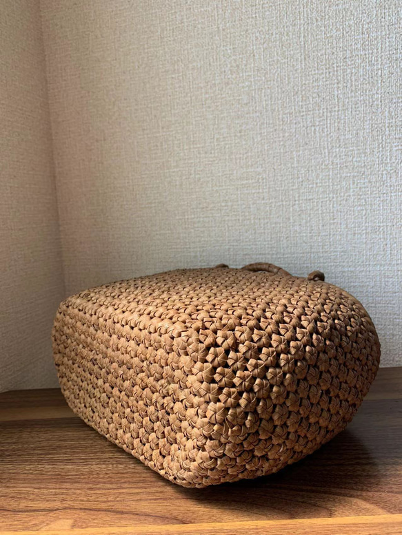 山葡萄　手作り　カゴバッグ　小粒花編み　内布付き 4枚目の画像