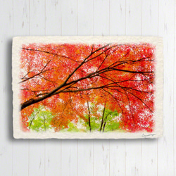 手すき和紙 アート 木製 パネル (30x21cm) 「一面の赤と緑のモミジ」 インテリア おしゃれ 壁掛け 2枚目の画像