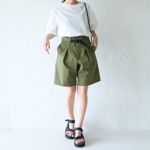 ﾓﾘﾉｶﾞｯｺｳ ウエストベルト付きベイカーショートパンツ【カーキ