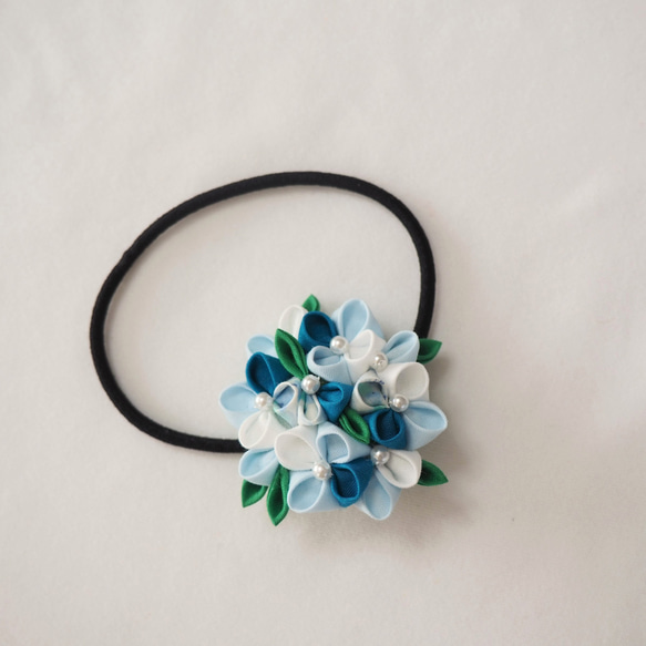 つまみ細工☆紫陽花のヘアゴム・青 ヘアゴム lucky-charm eko 通販