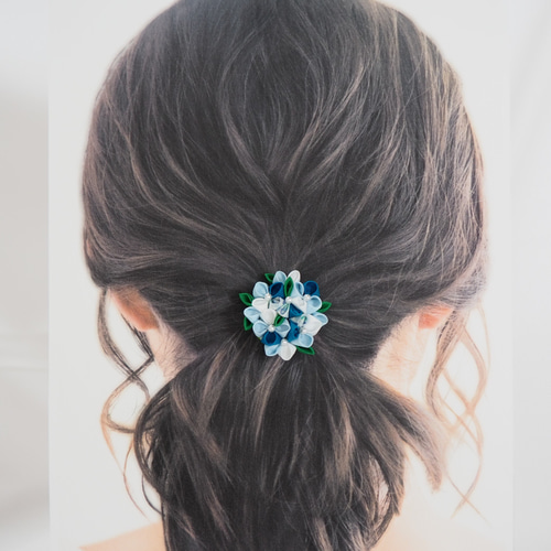つまみ細工☆紫陽花のヘアゴム・青 ヘアゴム lucky-charm eko 通販