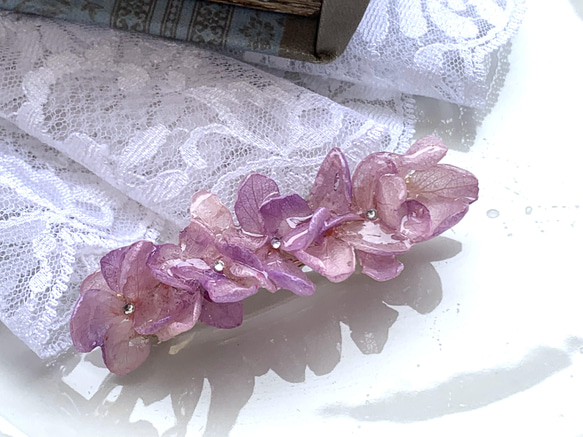 細い紫陽花バレッタ/pink.purple 5枚目の画像