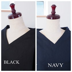 美しい襟元のリネンブラウス　（ブラック/　ネイビー）　選べる袖丈 1枚目の画像
