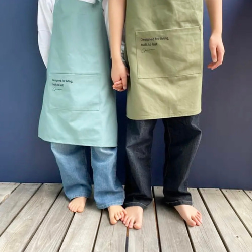 自分で着れる子どもエプロン&三角巾 モスグリーン×モカブラウン キッズ 