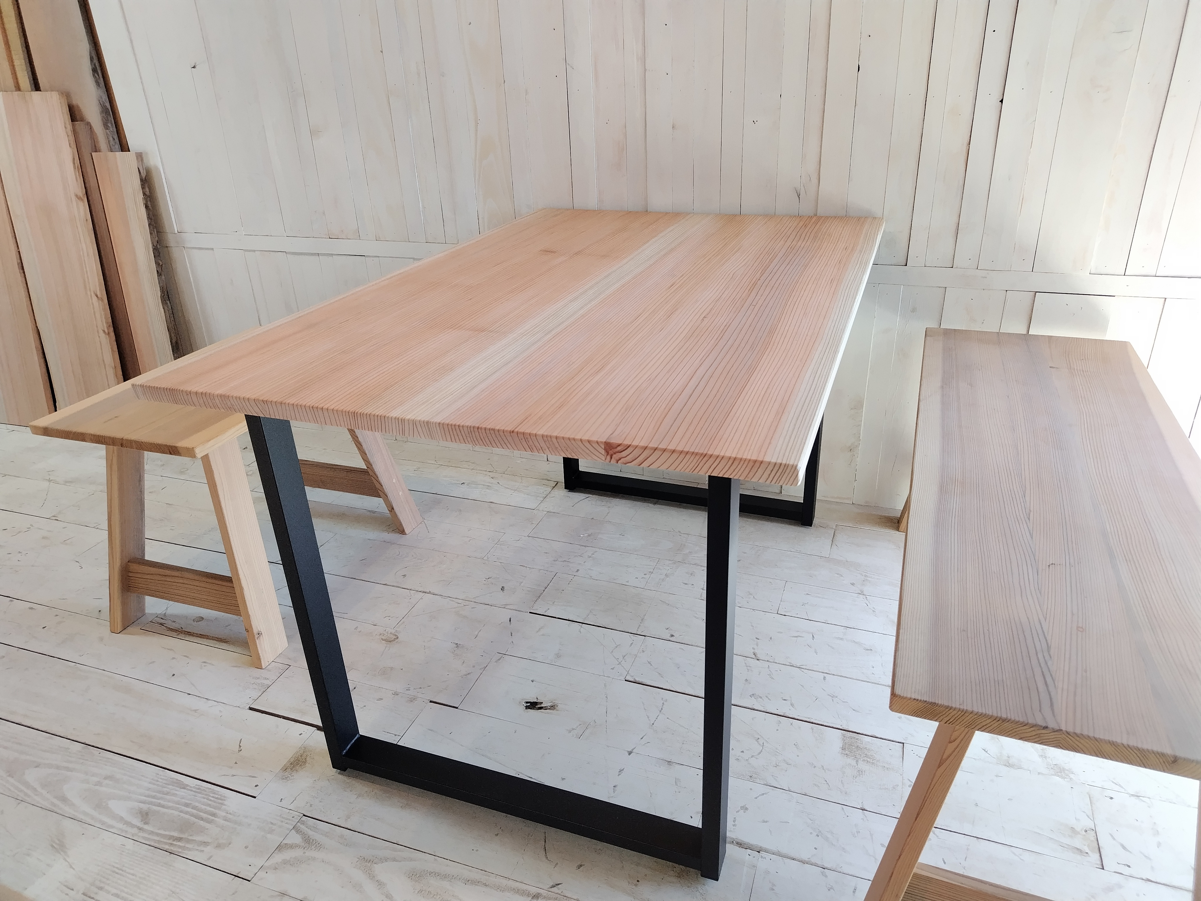 アイアン×無垢材デスク　ダイニングテーブルD80cm×W140×H70cm