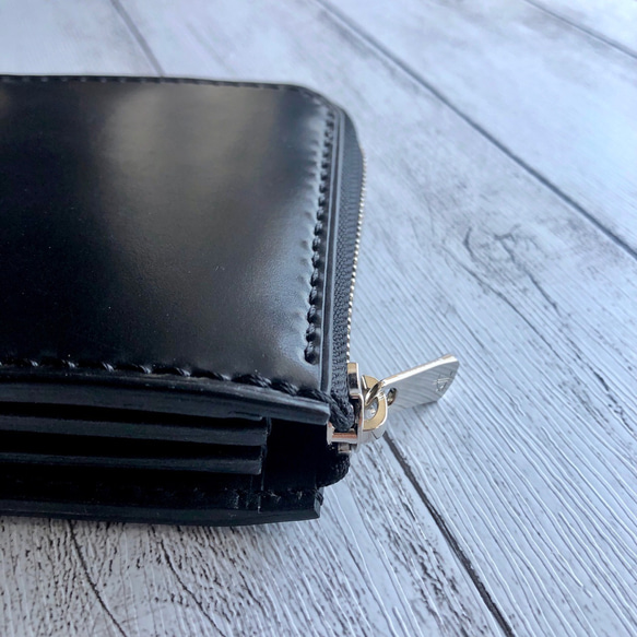 受注製作 Horweenシェルコードバンブラック L字ファスナーミニウォレット 7枚目の画像