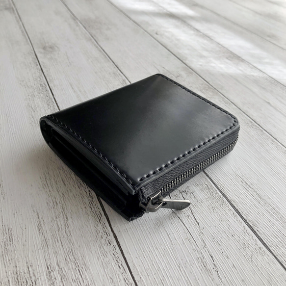 受注製作 Horweenシェルコードバンブラック L字ファスナーミニウォレット 5枚目の画像
