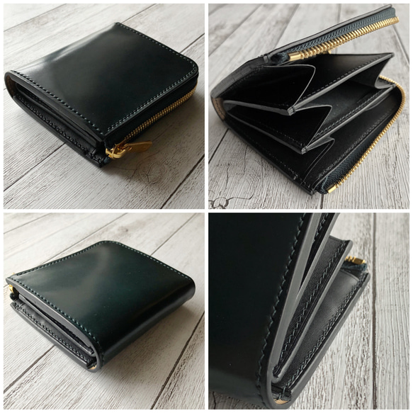 受注製作 Horweenシェルコードバンブラック L字ファスナーミニウォレット 2枚目の画像