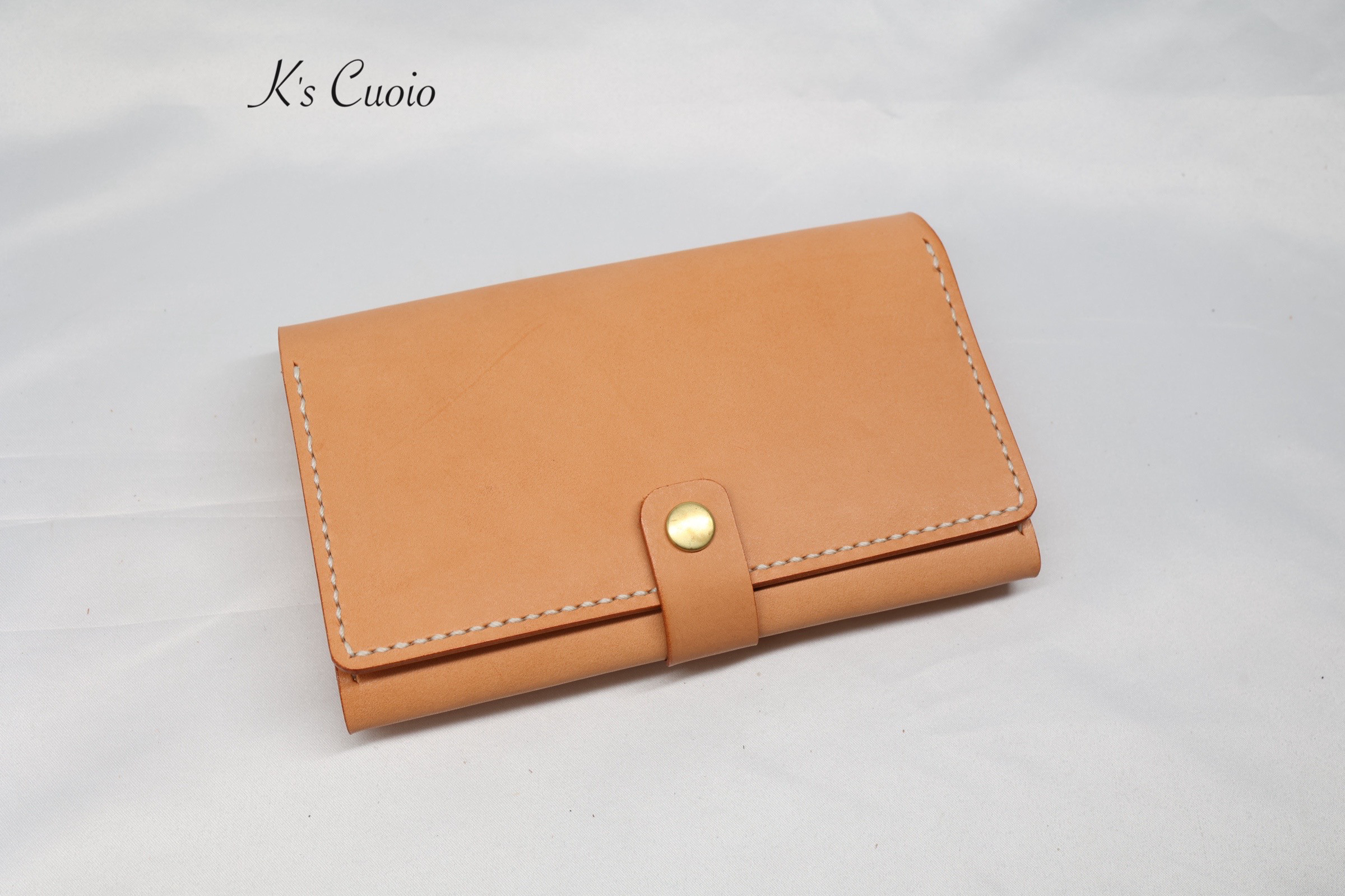 ヌメ革 手縫いの通帳ケースベルト付き（オレンジ＆ナチュラル）【送料無料】
