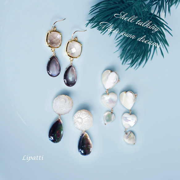 貝類之夢★白珍珠貝、水晶、黑珍珠貝耳環~Pythia 第9張的照片