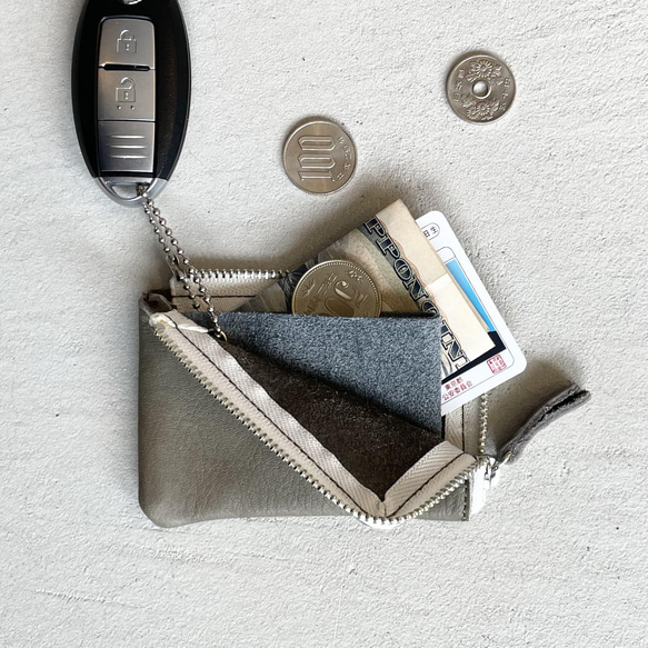 Cow Shrink Leather and Cow Floor Velor Minimal Coin case [天藍色] 第9張的照片