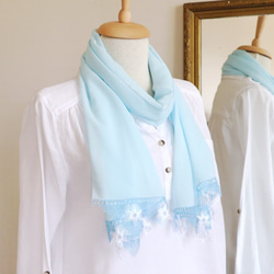 [Made to order] OYA Needlelace shawl [STELLA] Baby Blue 第6張的照片