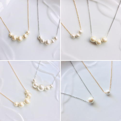 3粒 コットンパールネックレス◇金属アレルギー対応ネックレス 