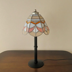 特大・サーモンピンクのお花・オレンジ（ステンドグラスランプ）テーブルランプ・ガラス照明 LLサイズ 3枚目の画像