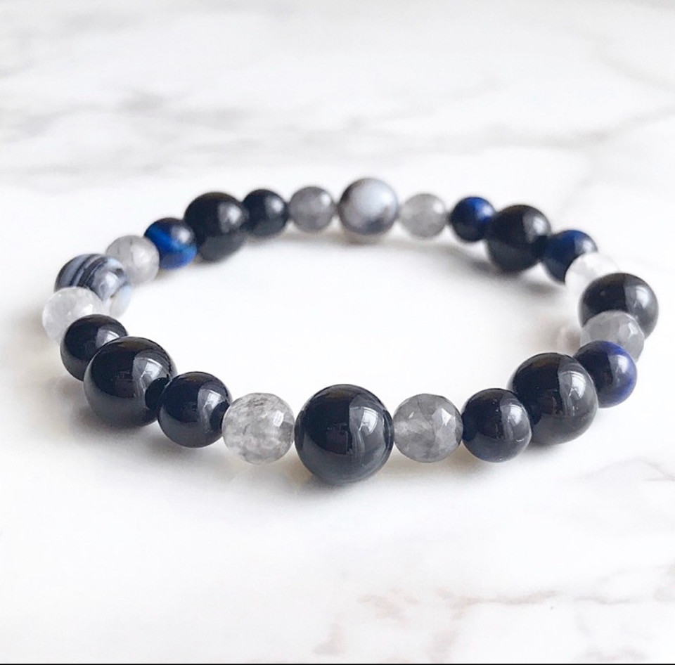✦静かな強さを宿す 天然石ブレスレット｜天眼石・オニキス・ブルータイガーアイ No.29