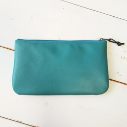 本革フラットポーチL◆再生ボタン(ターコイズ)◆いろいろ使える♪横長マルチレザーケース◇皮 4枚目の画像