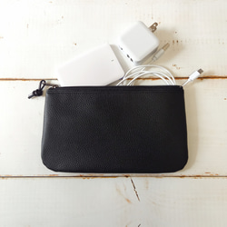 本革フラットポーチL◆再生ボタン(ターコイズ)◆いろいろ使える♪横長マルチレザーケース◇皮 12枚目の画像