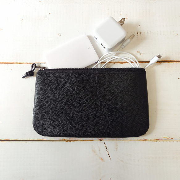 本革フラットポーチL◆再生ボタン(ターコイズ)◆いろいろ使える♪横長マルチレザーケース◇皮 12枚目の画像